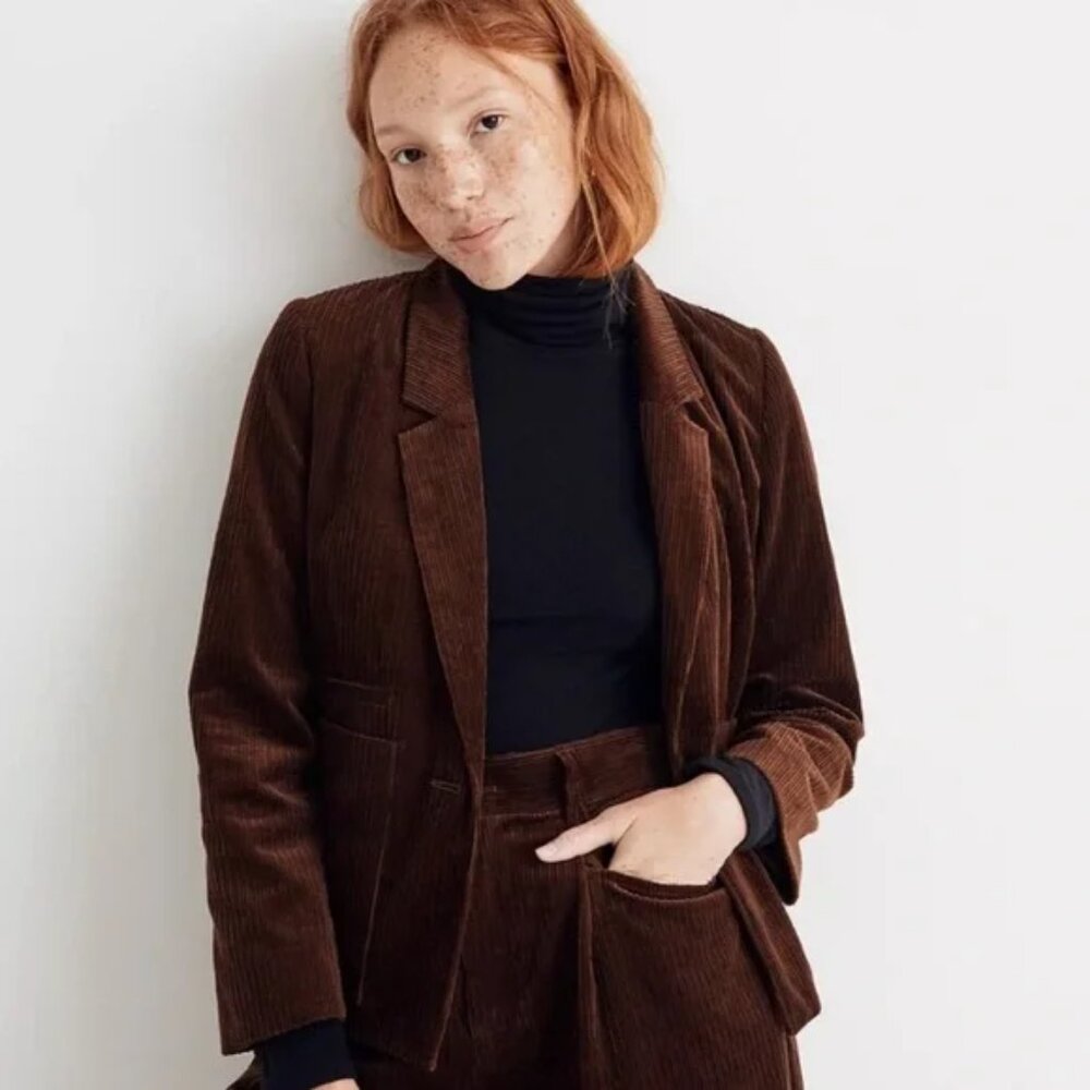MADEWELL Women's Forage Brown Corduroy Crop Dorset Blazer XXS